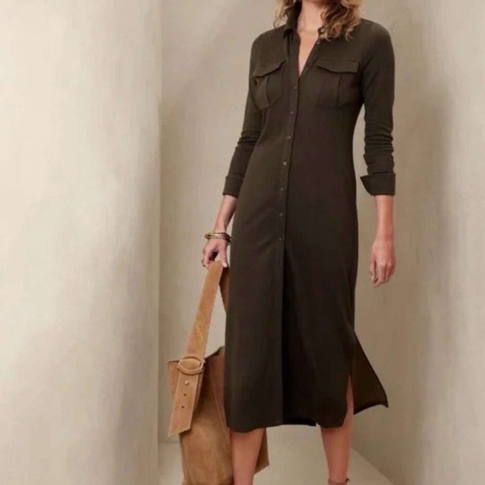 Banana Republic Women’s Alegre Polo Midi Dress, Camo Green, Size Large